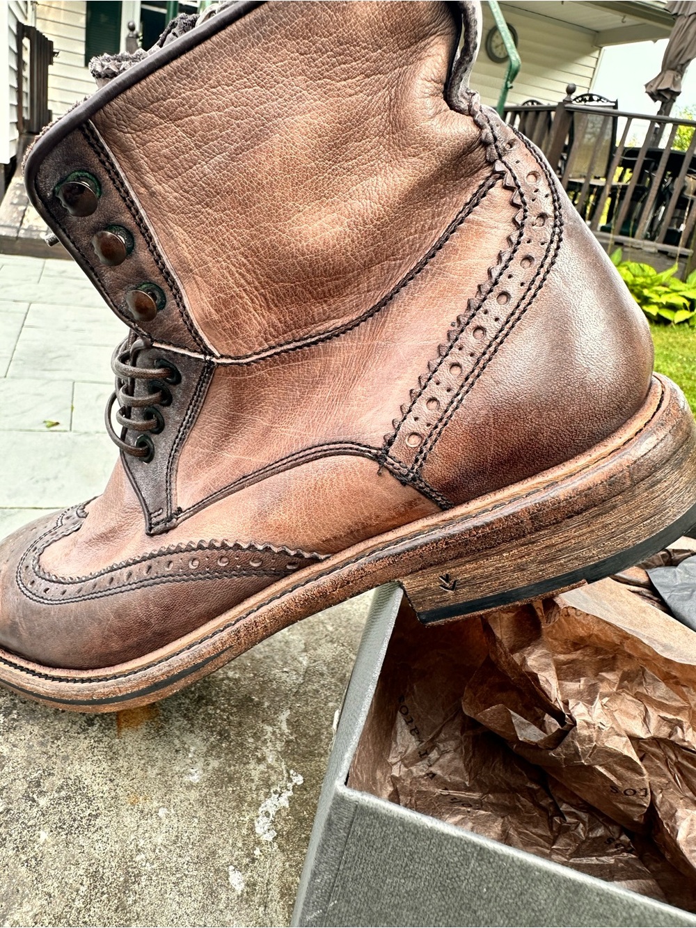 John Varvatos Brown Leather Brogue Lace-Up Boot